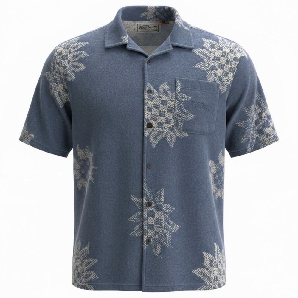 Howler Brothers Palapa Terry Shirt Sunflower Pixels Postal Blue Men's Size XL